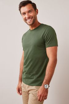 Green Dark Khaki Slim Fit Essential Crew Neck T-Shirt (242953) | 40 QAR