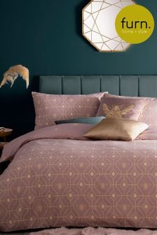 furn. Blush Pink Bee Deco Geometric Reversible Duvet Cover and Pillowcase Set (243187) | EGP608 - EGP1,292
