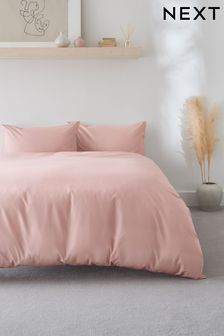 Pink Easy Care Polycotton Plain Duvet Cover and Pillowcase Set