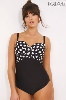 Figleaves Black Spot Tailor Underwired Tummy Control Longer Length Swimsuit (244114) | €28