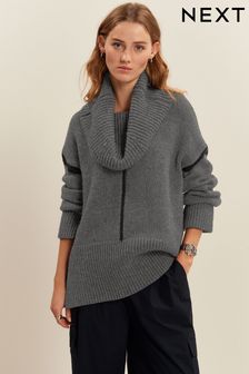 V barvi oglja - Prevelik pulover z zavihanim ovratnikom (244120) | €21