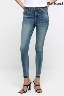 River Island High Rise Tummy Hold Supper Skinny Ripped  Jeans