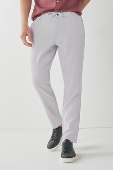 Light Grey Elasticated Waistband Linen Blend Trousers (244591) | ₪ 56