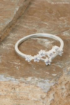 Accessorize Ring aus recyceltem Sterlingsilber mit Zwilling-Sternzeichen und Strasssteinchen, Weiß (245570) | 20 €