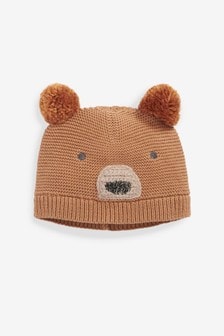 Brown Bear Double Pom Pom Knitted Baby Hat (0mths-2yrs) (246105) | €9