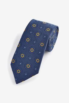 海軍藍/黃金色 - 普通款 - 圖案領帶 (246557) | HK$99