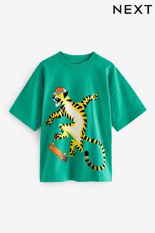 Zielony z motywem tygrysa na deskorolce - Koszulka z krótkim rękawem i grafiką (3-16 lat) (246589) | 25 zł - 45 zł