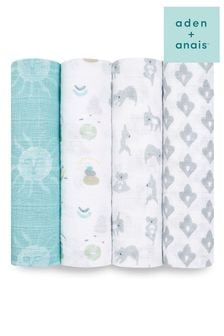 aden + anais Turquoise Kids Large Cotton Muslin Blankets 4 Pack (246606) | ₪ 233