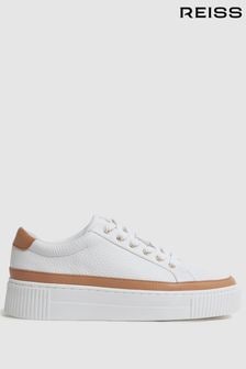 Reiss Camel/White Leanne Grained Leather Platform Trainers (246759) | €215