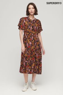 Superdry Brown Printed Tiered Midi Dress (246769) | $74