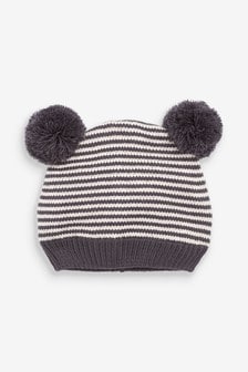 Monochrome Double Pom Pom Knitted Baby Hat (0mths-2yrs) (246814) | ₪ 23