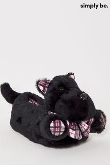 Simply Be Black Scotty Dog Novelty Slippers In Wide Fit (247680) | DKK110