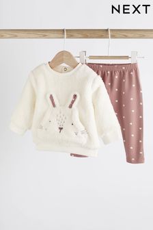 White/Pink Bunny Cosy Fleece Baby Jumper and Leggings 2 Piece Set (247742) | €8.50 - €10