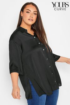 Yours Curve Black Collared 3/4 Sleeved Shirt (247925) | $43