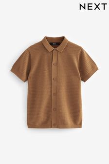 Rust Brown - Textured Knitted Polo Shirt (3-16yrs) (248488) | kr250 - kr340