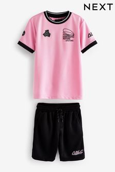 Pink/Black Mesh T-Shirt and Shorts Set (3-16yrs) (248643) | SGD 32 - SGD 47