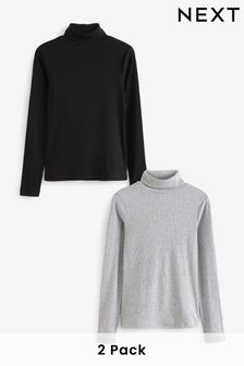 Black/Grey Ribbed Roll Neck Tops 2 Pack (249111) | ₪ 87
