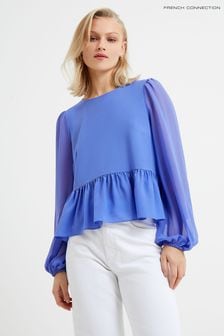 Синяя креповая рубашка из жоржета с баской French Connection (249229) | €28