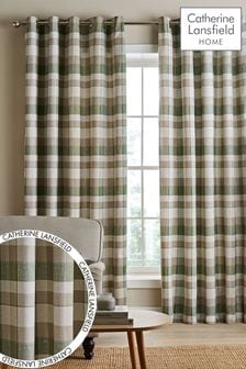 Catherine Lansfield Grey Brushed Cotton Thermal Check Eyelet Curtains (249671) | €27 - €68