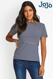JoJo Maman Bébé Navy/Ecru Stripe Navy Stripe Boat Neck Nursing Top (249951) | SGD 45