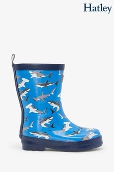 Hatley Deep-Sea Glänzende Regenstiefel mit Hai-Design, Blau (250282) | 14 €