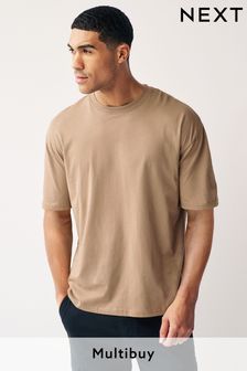 Песочный - Свободный крой - Базовая футболка с круглым вырезом (251016) | €10