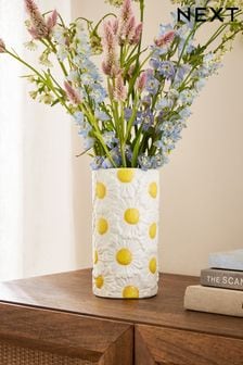 White Daisy Ceramic Cylinder Flower Vase (251037) | $25