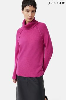 Różowy sweter Jigsaw z wełny merynosów z dekoltem w kształcie litery U (251157) | 520 zł