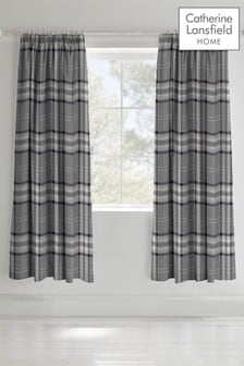 Catherine Lansfield Grey Kelso Check Pencil Pleat Curtains (252124) | AED222
