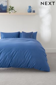 Blue Easy Care Polycotton Plain Duvet Cover and Pillowcase Set