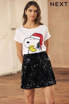 White Christmas Snoopy Short Sleeve Top (252880) | AED100
