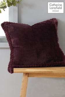 Catherine Lansfield Purple Velvet and Faux Fur Soft and Cosy Cushion (253308) | €22