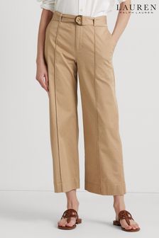 Pantalones marrón tostado de pernera ancha de sarga con cinturón de Lauren Ralph Lauren (254054) | 225 €
