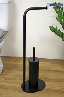 Showerdrape Black Aspen Freestanding Toilet Roll Holder and Brush Holder