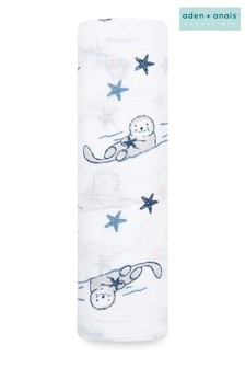 aden anais™ Essentials witte katoenen mousseline deken met zeepaardjes (254651) | €14