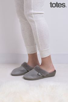 Totes Grey Totes Isotoner Sparkle Velour Ladies Heeled Mules (255289) | $41