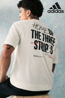 adidas White Home of The 3 Stripes Graphic 100% Cotton T-Shirt (255540) | $48