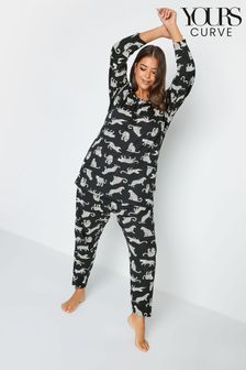 Yours Curve Black Converstaional Animal Print Tapered Pyjamas Set (255558) | €13