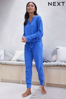 Bombažna pižama z dolgimi rokavi in vafljasto teksturo (255627) | €21