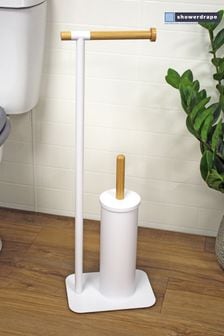 Showerdrape White Sonata Toilet Roll and Toilet Brush Holder (255911) | OMR14