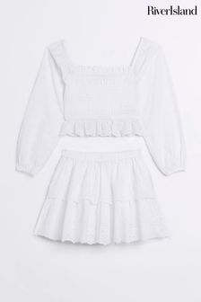 River Island White Girls Broderie Top And Rara Skirt Set (256066) | ₪ 135 - ₪ 177