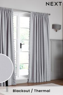 Grey Textured Tassel Pencil Pleat Blackout/Thermal Curtains (256145) | ￥9,940 - ￥17,230