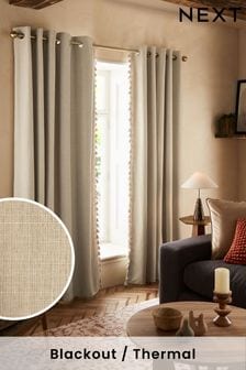 Light Natural Next Textured Tassel Edge Eyelet Blackout/Thermal Curtains (256338) | TRY 1.691 - TRY 3.522