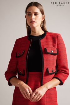 Ted Baker Rote Olivan Boucle-Jacke mit offener Vorderseite (256912) | 351 €