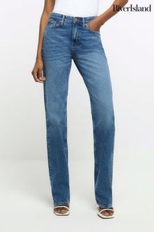 River Island Blue High Rise Straight Leg Jeans (257139) | $89
