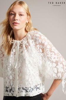 Ted Baker Gillou Puff Sleeve White Blouse With Tie Detail (257157) | $275