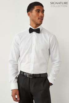 White Slim Fit Single Cuff Signature Textured Shirt With Trim Detail (257162) | BGN 78