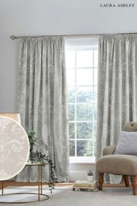 Laura Ashley Dove Grey Josette Blackout Pencil Pleat Curtains (257384) | CHF 124 - CHF 332