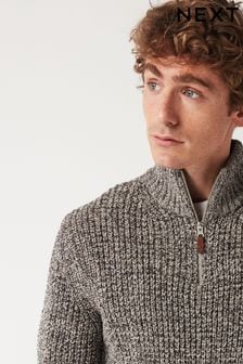Grey Regular Textured Knit Zip Neck Jumper (257402) | €24
