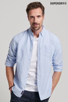 Blue - Superdry Organic Cotton Studios Linen Button Down Shirt (257599) | kr920